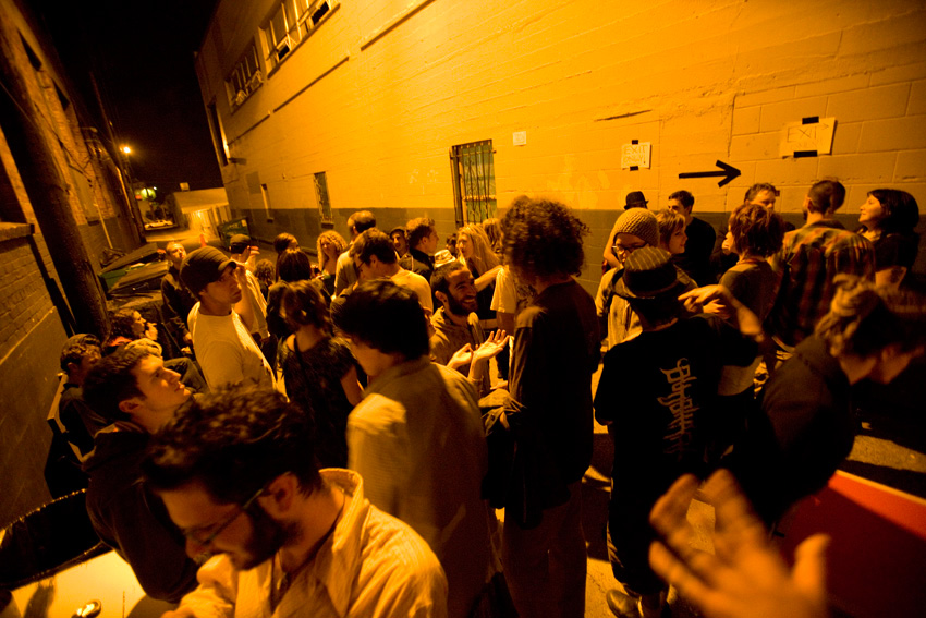 Partying in the alley behind Little Red Studio.