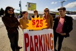 Walking beats paying $25 for parking. The band (from left):A Calvin Havnaer on guitar, Tony Moore on trumpet and clarinet, Tom Beecham on vocals and guitar, Austin Jacobsen on bass and Garrett Lunceford on drums.