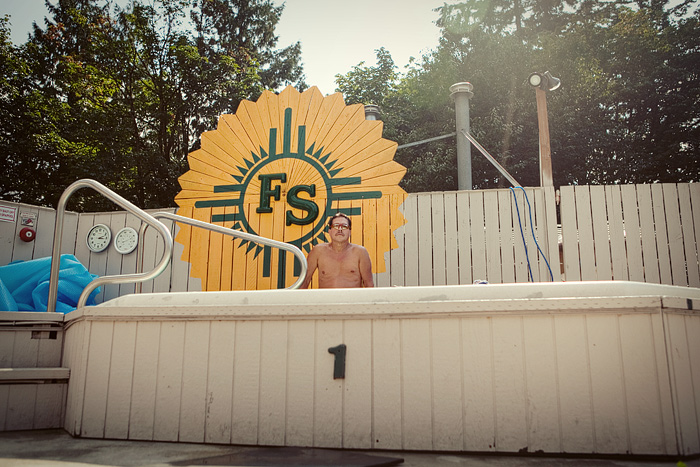 One of the two hot tubs in the pool area.