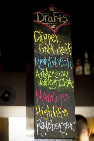 The bar serves Speakeasy White Lightning wheat beer and Radeberger pilsner on draft.