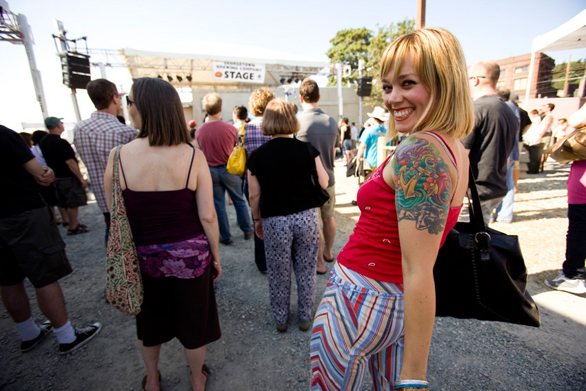 An inked Hilary Duff look-alike enjoyed the crowd and the press.