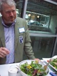 Technically this was an event for city council campaigns, but mayoral hopeful Mike McGinn helped found Great City, the group putting on the event last night, so he crashed it with a salad made of ingredients out of his garden. Only the olive oil and vinegar dressing wasn't local.