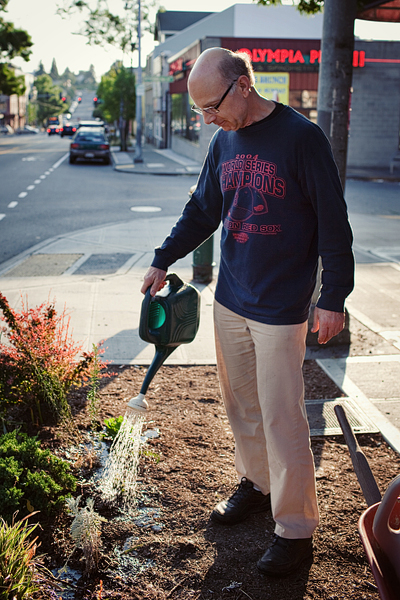 Greg has been taking care of the plants on the corner of 45th and Interlake Ave N.  They had a late start at life and need some extra love.