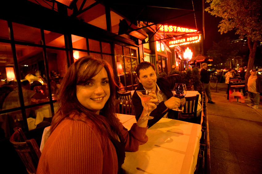 Enjoying a sip on the patio.