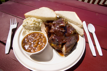 I have a hard time not getting rib tips at Jones Barbeque (2454 Occidental Ave.), and the sauce is just my style, a hint of vinegar to brighten up the thick spicy, molasses-sweet flavors most common in Kansas City or St. Louis style barbeque, backed up by a punch of smoke. Friday's special, the Jones Big Bite, is nothing short of a meat assault -- a chopped pork sandwich topped with sliced and smoked hotlinks, also made in-house. Note by Maggie Savarino
