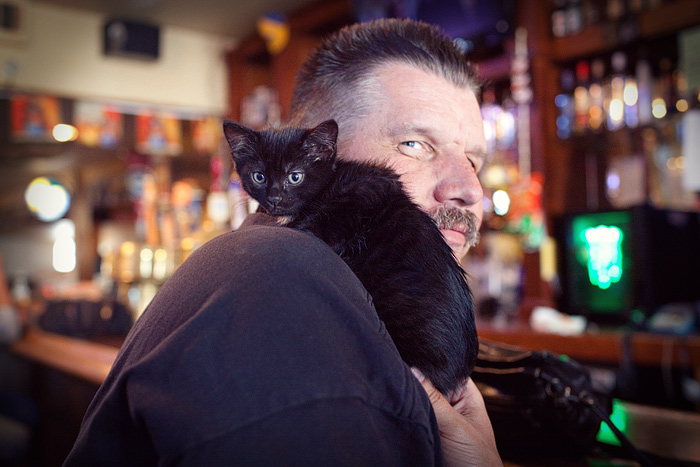 Rich found this kitty on the street hours before and plans to name her Loca.