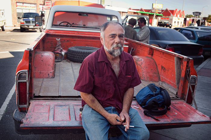 Juan on a cigarette break. No, it's not his truck. I don't drink and drive.