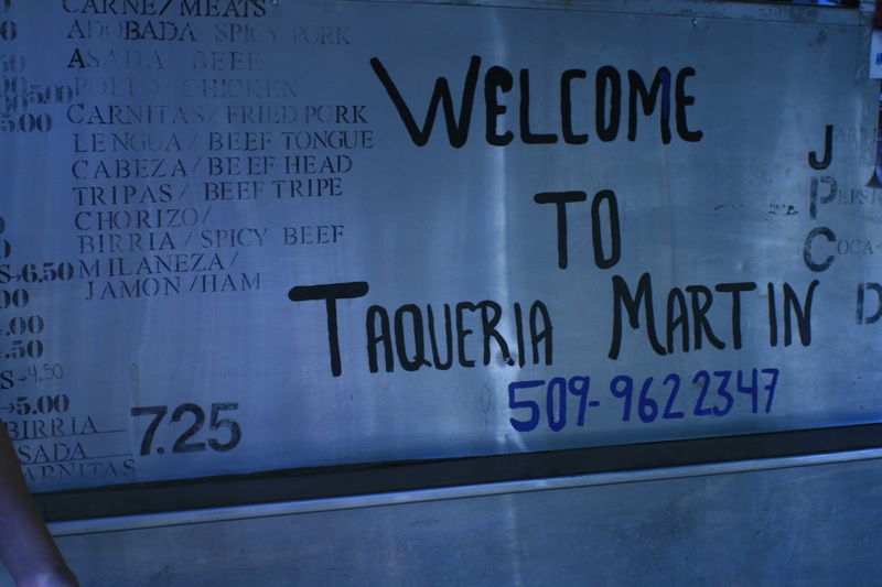 Take Exit 109 past all the fast food restaurants and hotels and look for Taqueria Martin. It's on the east side of the street at Main and Tacoma.