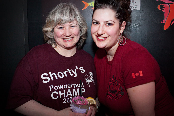 Julie, the 2007 winner, with Bonnie, this year's tournament winner.  Both are members of the Vancouver Regional Pinball Association (VRPA) and frequently travel for competitions.