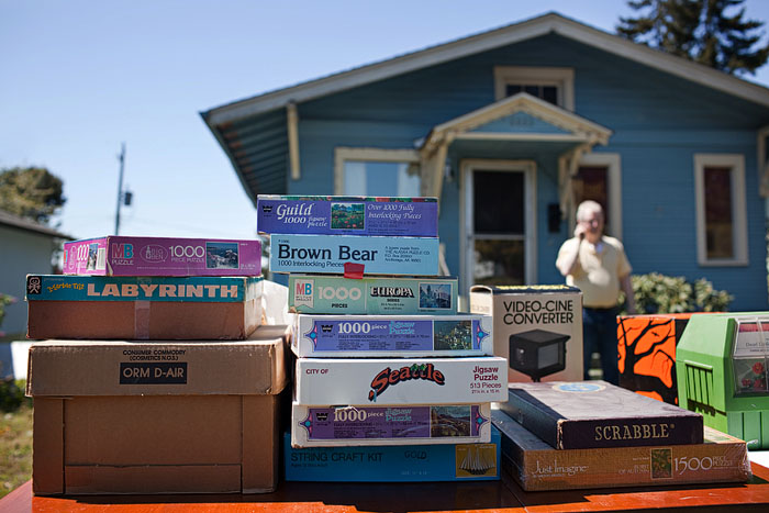 This man was bartering on the phone with someone for the remainder of his puzzle collection.