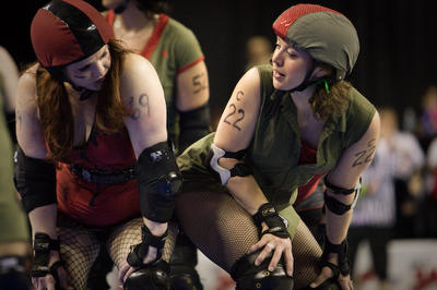 Cheek to cheek  roller girl combat from Grave Danger and The Derby Liberation Front.