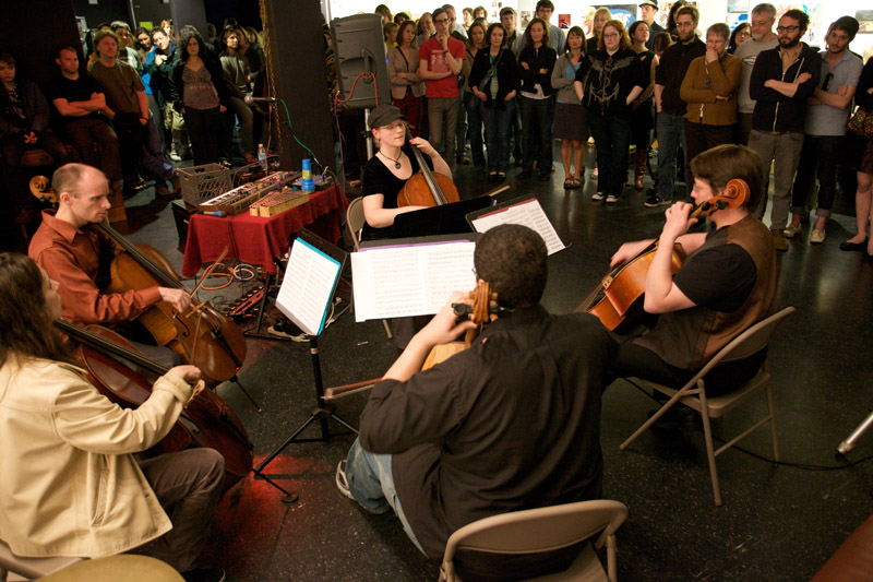 The crowd filled the entry-way to hear the group.