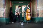 Color coordinating musicians at the Ballard Farmer's Market.