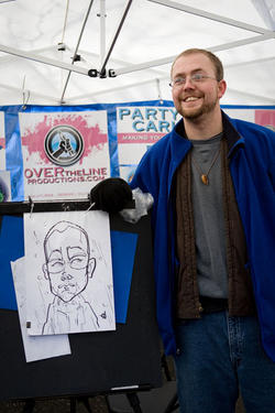 Seattle People features the Ballard Farmer's Market. This caricature artist reveals how he really feels about the rain in a self portrait.