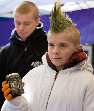 Working the Ballard Farmer's Market crowd are the boys from Zane & Zack's World Famous Honey in Renton. Does it double as hair product?