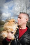 Ruby is a 6 year old Pomeranian.  Here with her owner Steve.