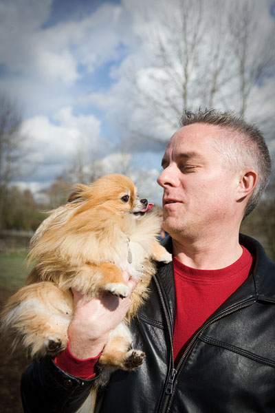 Ruby is a 6 year old Pomeranian.  Here with her owner Steve.