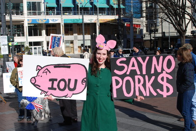 Protesting the Porkulus Package Postmortem A pork protestor from Monday's demonstration against Obama's Stimulus Package