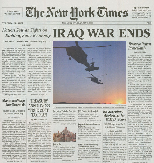 Iraq War Ends, Fake New York Times headline, circulated on Nov. 12 2008