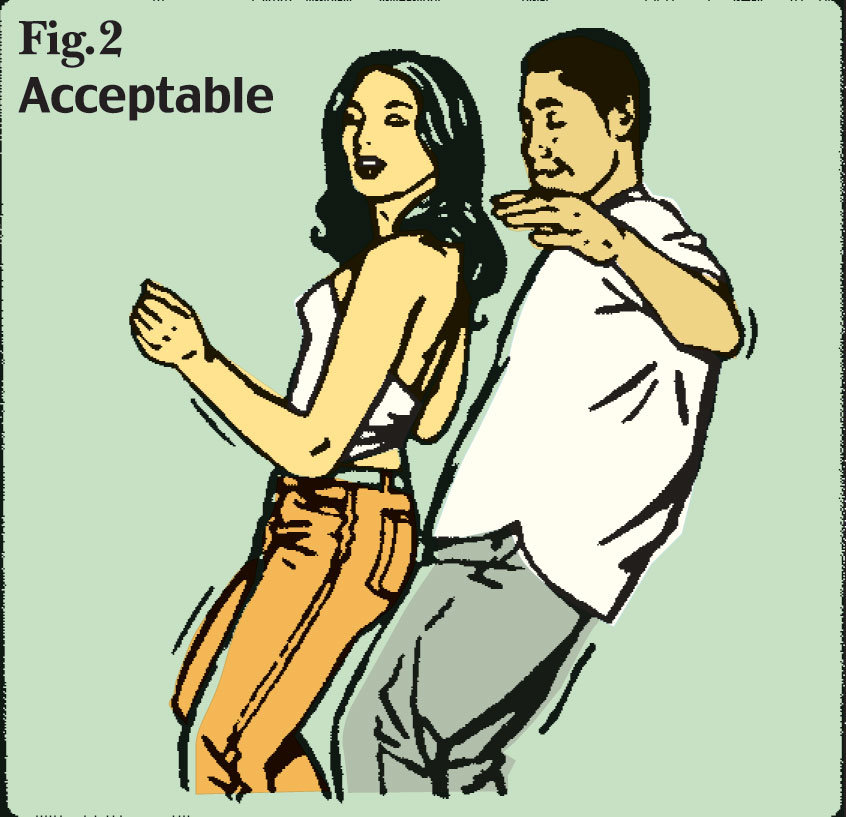 Prohibitions include the use of chairs or other furniture for impromptu lap dances, pantomiming of sex acts, trains, or contact between any areas that a bathing suit would cover.