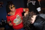 Pre-show hair preparation.