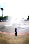 An early-afternoon shower in the fountain.