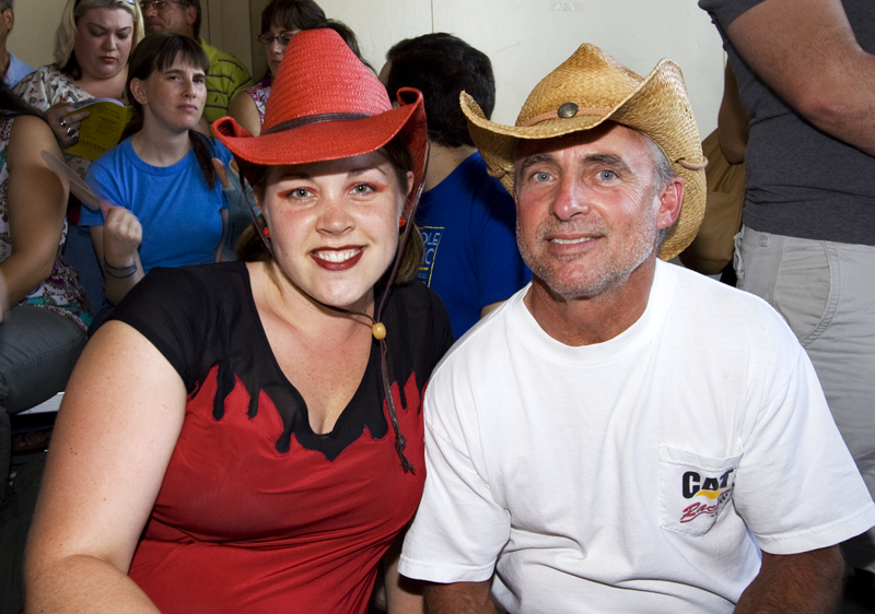 Alexis of Evil, a Grave Danger rollergirl, chats with Daddy-O before going head to head with the Sockit Wenches on the track.