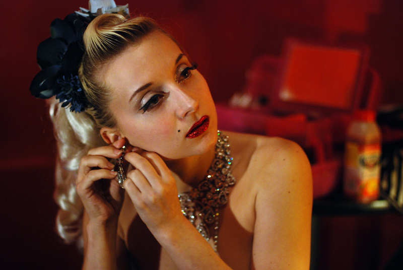 Divine & Depraved Burlesque at Chop Suey: Inga Ingenue accessorizes for her first number, Friday night at Chop Suey, during Divine & Depraved.
