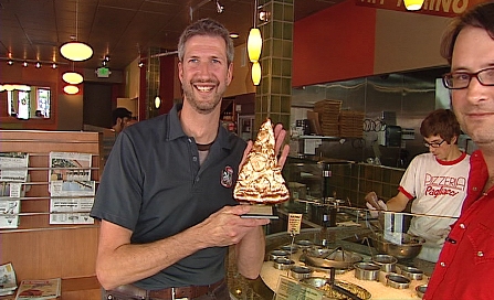 SW Makes A Delivery to Pagliacci: In recognition of the fact that Pagliacci is clearly the people's choice into perpetuity, we commissioned a golden pizza slice to present as a Best of SeattleAR Lifetime Achievement Award.