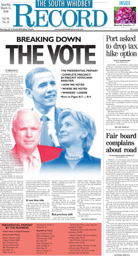 South Whidbey Record; Circulation: 5,407; Published: Twice-weekly (Wed./Sat.); Since: 1891