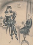A third common theme throughout pinup comics, exhibited in this original Bill Ward drawing, was that of the lecherous boss.