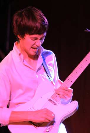Wailing on his guitar, Chris Chu rocks a thoroughly entertained crowd during The Morning BendersaE™ set on Wednesday night.