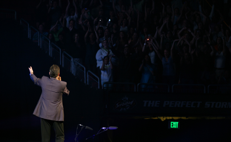 And he got the demographics down, too. Who's a fan of the eighties? Michael called out to an eruption of cheers.