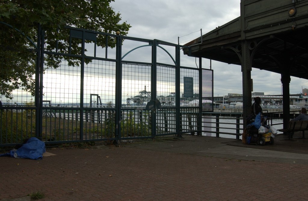Starting just south of the Colman Ferry Dock, the Port of Seattle-owned Alaska Square seems permanently closed.