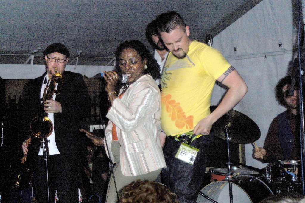 Sharon Jones and the Dap Kings; EmoaE™s Annex, Austin, TX; March 17: Even rarer is to encounter that childlike/septagenarianlike glee in jaded, arms-folded rock-industry doofuses. If youaE™re reading this youaE™ve most likely been exposed to toxic overdoses of South by Southwest recaps, loaded with boldfaced names but entirely joylessaE”by the time this overcrowded Texas fest is over youaE™re ready to swear off both live music and BBQ forever. Rare is the act that can penetrate this malaise. And yet, and yet, and yet IaE™ve never seen such unabashed grins in my life as Ms. Jones did inspire, schlepping all the way from Brooklyn to pulverize a small crowd at a be-tented makeshift venue with infectious, propulsive retro-soul, pulling ecstatic dudes out of the crowd and essentially allowing them to hump her onstage for 30 seconds or so. It was career-affirming, life-affirming. If they can bring that out in me, a 29-year-old douchebag! HadnaE™t felt that good in ages. (Rob Harvilla)