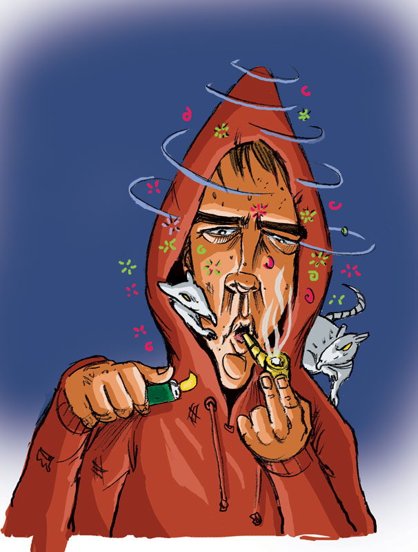 The Crackhead: Tony, nicknamed That guy in the alley, hangs out in front of the Green Tortoise hostel, in shadows.