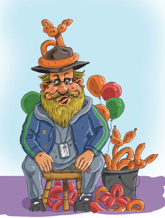 The Unhappy Clown: Farrel Thomas, nicknamed Squeaky Tom, hangs out at Pike Place Market.