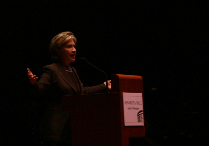 Clinton at the podium.