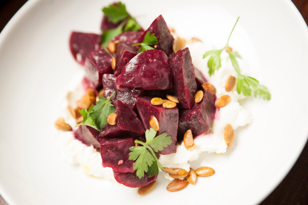 Vegetarians aren’t doomed at  Von Trapp’s: braised red cabbage is enjoyably bright, and a plateful of roasted beets dressed with caraway and pumpkin seeds is vibrant and fresh.