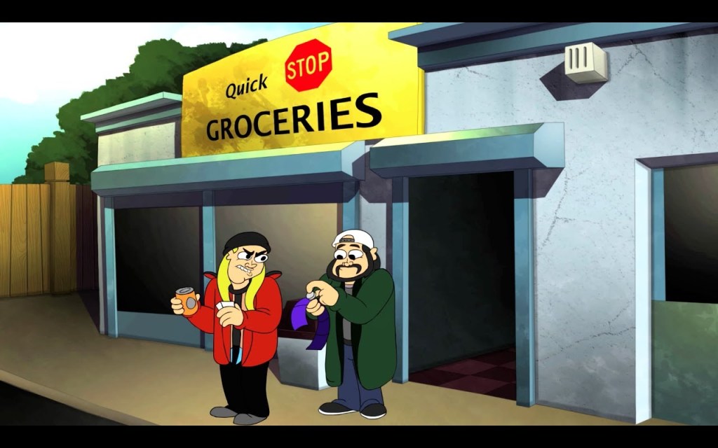 Jay and Silent Bob as their cartoon selves, sans superpower.SModcast Pictures