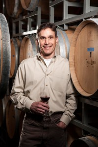 Tim Sorensen of Fall Line at his winery. Right: a sampling of Alex Manoni’s Stomani Cellars wines.