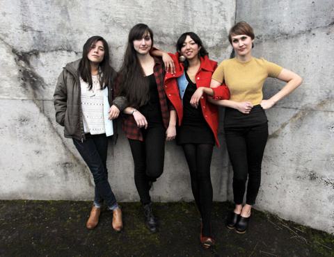Marian Li Pino, Abbey Blackwell, Shana Cleveland, and Alice Sandahl of sexist-crushing surf rock group La Luz.