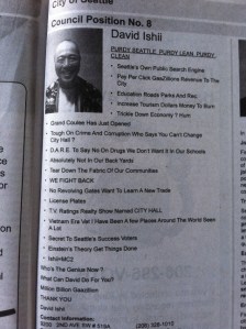 My voter's guide arrived in the mail today, and David Ishii's candidate