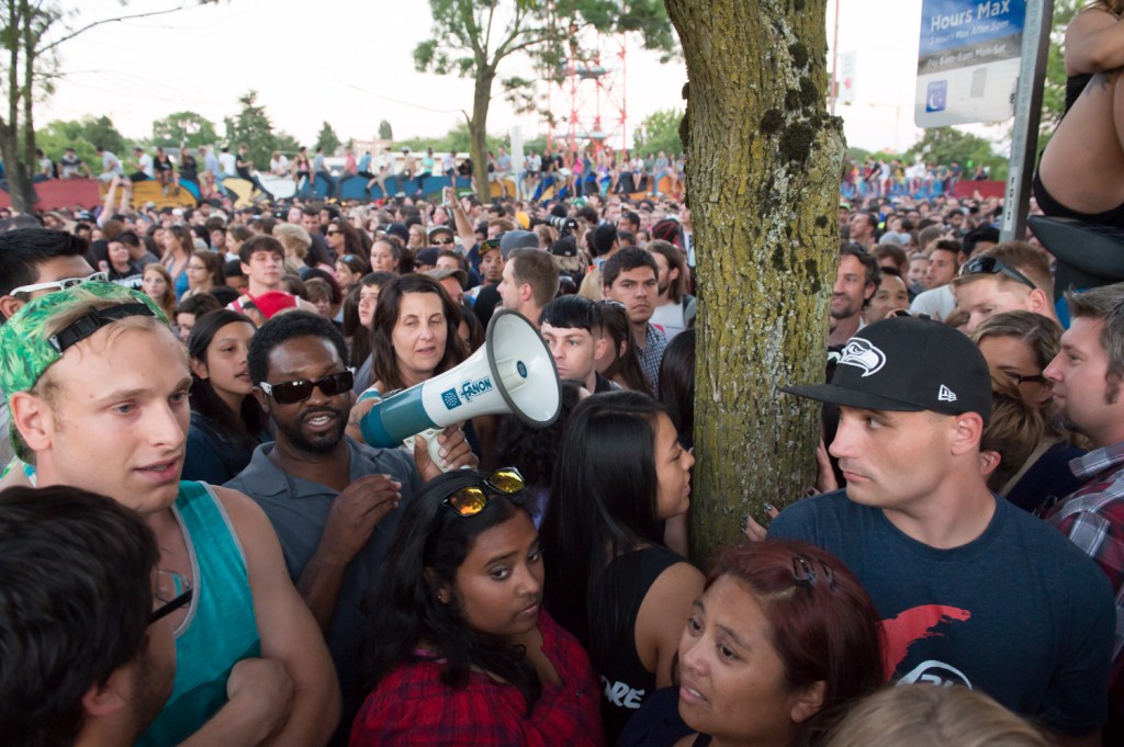 Several futile attempts were made by crowd management to push the masses south.