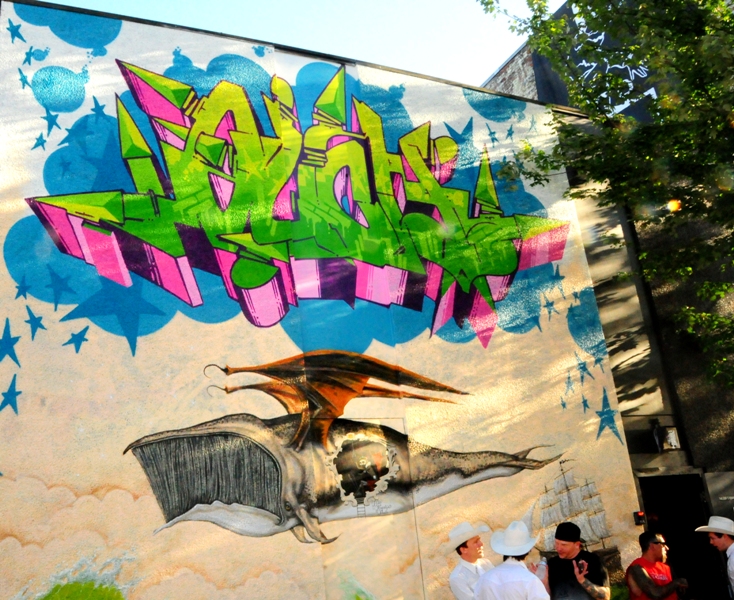 The new mural at Neumos, by artists Crystal Barbre, Joe Vollan, and Ouchey