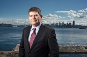 Aidan Lang, General Director, Seattle Opera. Photographed on Elliott Bay with the Seattle skyline in the background. 6/18/13.