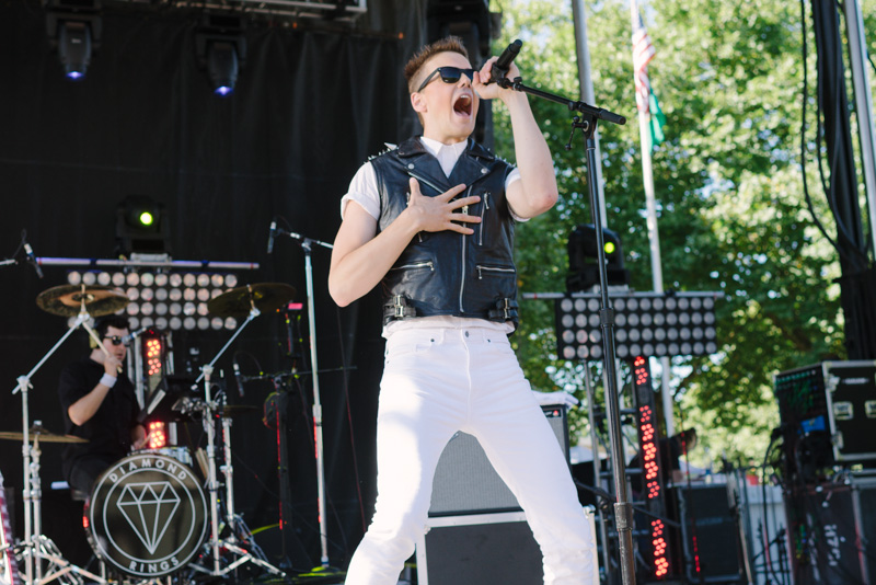 Another dance inducing set came from electro-pop Diamond Rings who had the crowd jumping and squealing under the late August sun.