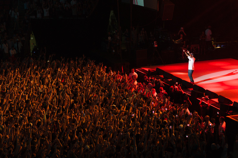 Fans surged the floor prior to Kendrick Lamar in the Key Arena causing security to be extra tight. Once the hip hop took the stage the crowd was putty in his hands.