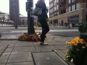 A memorial has been set up where college professor Troy Wolff was stabbed to death last weekend. The alleged killer told police he was schizophrenic and off his medication.