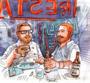 Ethan Stowell and Josh Henderson wash down cronuts with Rachel’s Ginger Beer.